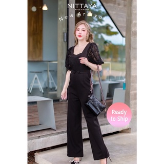 Nittaya จั้มสูทแขนพอง ท่อนบนเป็นผ้าลูกไม้ เเต่งสายคาดเอวติดกับตัวชุด