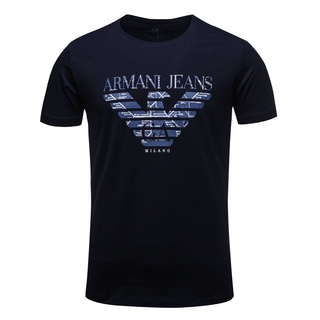 Armani เสื้อยืดคอก ลมแขนสั้นผ้าฝ้ายพิมพ์ลายสําหรับผู้ชาย