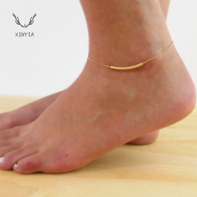 ภาพหน้าปกสินค้าผู้หญิง Golden Tone Elbow Pipe Chain สร้อยข้อเท้าสร้อยข้อมือ Barefoot รองเท้าแตะเครื่องประดับเท้า Trend Jewelry จากร้าน xinyia1.th บน Shopee
