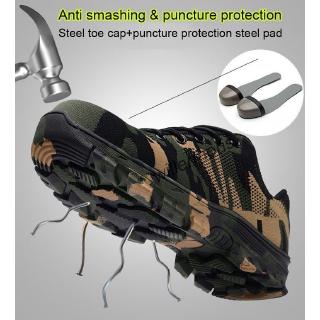 สินค้า Safety shoes รองเท้าเซฟตี้ผ้าใบ ลายพรางทหาร หัวเหล็ก ระบายอากาศดี พื้นยางกันลื่น หัวเหล็ก พื้นเสริมแผ่นเหล็ก SO/G