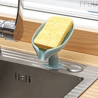 [ff86]Sponge Holder Sponge Draining Rack Leaf Shape Plastic Tray Draining Dish Kitchen Bathroom Supplies, Green