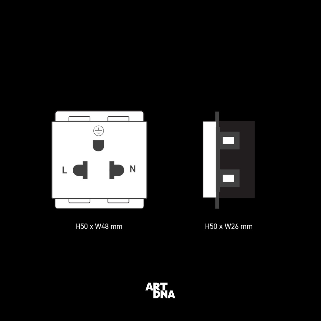 art-dna-single-3-pin-socket-รุ่น-a-type-ปลั๊กเดี่ยว-3-pin-สีเทา-สีขาว-สีทอง