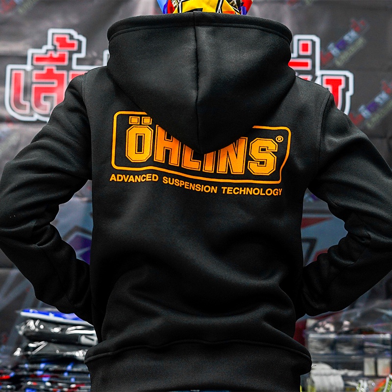 ภาพหน้าปกสินค้าเสื้อฮู้ด Ohlins สกรีนโลโก้ หน้าหลัง เนื้อผ้าหนา นุ่ม ใส่ขับรถ ออกทริป กันแดด