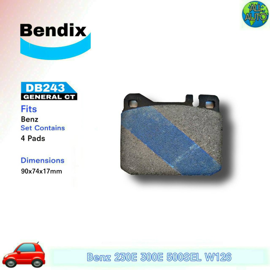 ผ้าเบรคหน้า-benz-เบ็นซ์-230e-300e-500sel-w126-ผ้าดีสเบรค-ยี่ห้อ-เบนดิก-bendix-gct-db243-1กล่อง-4ชิ้น