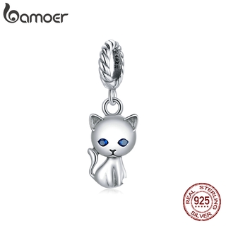 Bamoer 100% Silver 925 Pendant with Cat Shape For Bracelet DIY Cubic Zircon Charm Jewellery SCX122