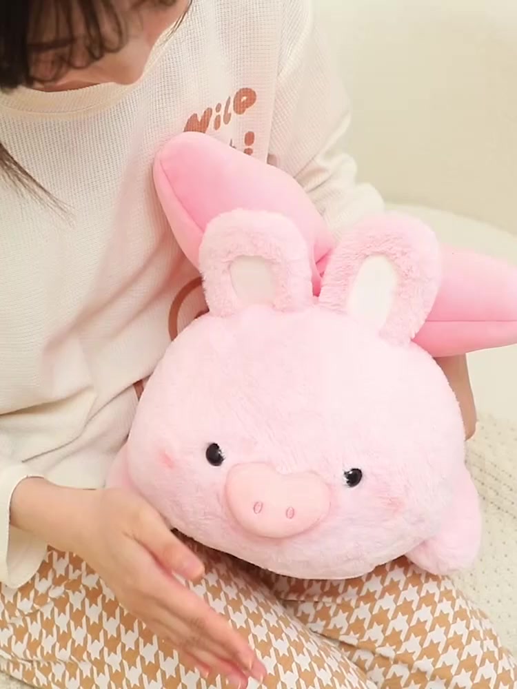 miniso-ตุ๊กตาหมู-หมอนหมูสีชมพู-โบว์โบว์-ตุ๊กตาหมูบิน-ตุ๊กตาหมูบินได้