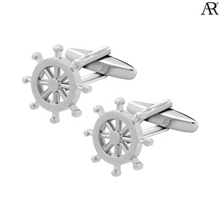 ANGELINO RUFOLO Cufflink(คัฟลิงค์) ดีไซน์ Ship Steering Wheel กระดุมข้อมือคัฟลิ้งโรเดียมคุณภาพเยี่ยม สีเงิน