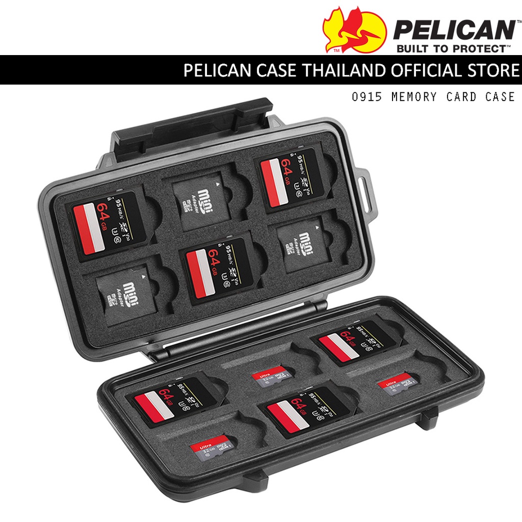 ภาพหน้าปกสินค้าPelican 0915 SD memory card case - 12 SDcard,6 miniSD,6 microSD เมมโมรี่การ์ด