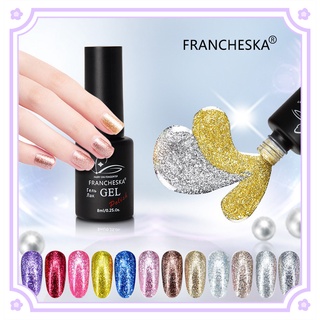 Francheska ยาทาเล็บเจล กึ่งถาวร กลิตเตอร์ แพลตตินัม UV 8 มล. 12 สี