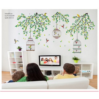 Transparent wall sticker สติ๊กเกอร์ติดผนัง กิ่งไม้กรงนกเลิฟเบิร์ด (กว้าง127cm.xสูง65cm.)