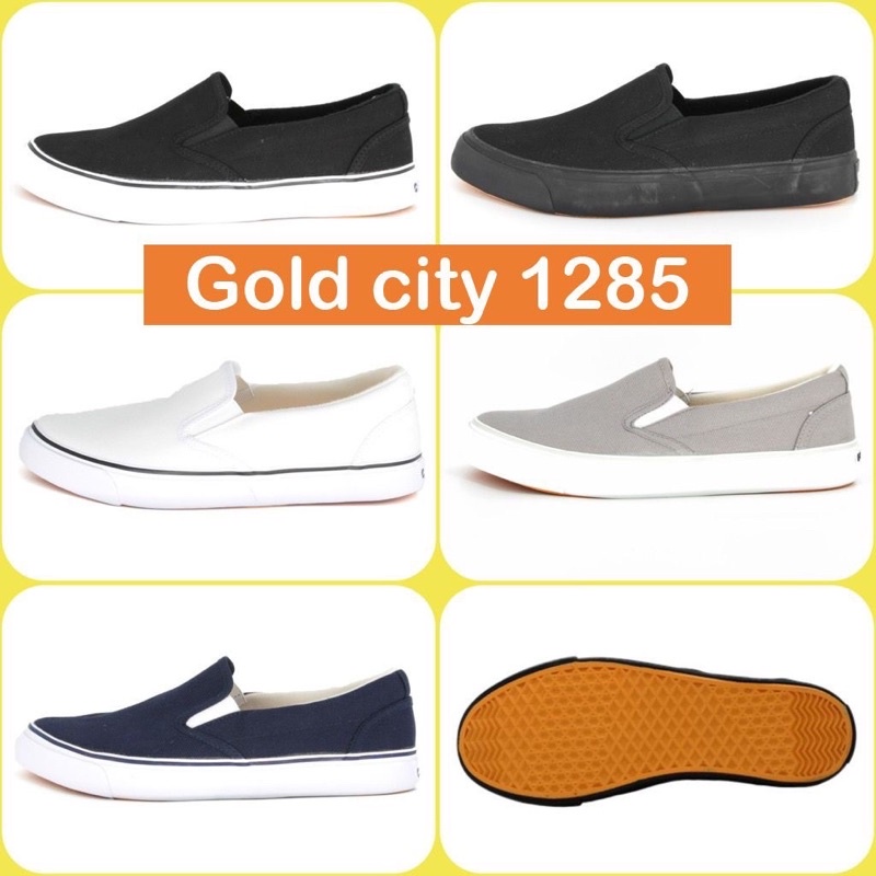 รูปภาพสินค้าแรกของGold city 1285 รองเท้าผ้าใบสวมโกลด์ซิตี้ สีดำ/ขาว/เทา/กรม/ดำล้วน ทรงสลิปออน slip on Goldcity โกลซิตี้ ขอบนวม อย่างดี หนา