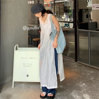 เสื้อยืดแขนกุด แบบบาง ทรงหลวม สีขาว แฟชั่นฤดูร้อน สไตล์เกาหลี สําหรับผู้หญิง 2022