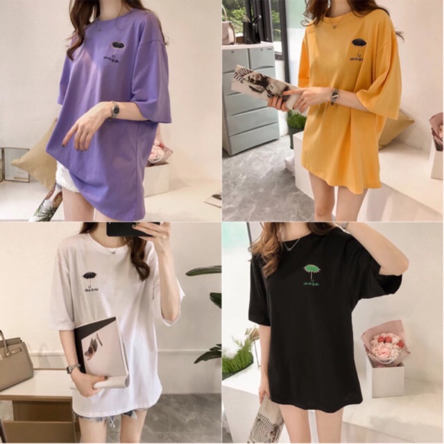 พร้อมส่ง-เสื้อยืดoversize-ปักลายร่ม-no-29