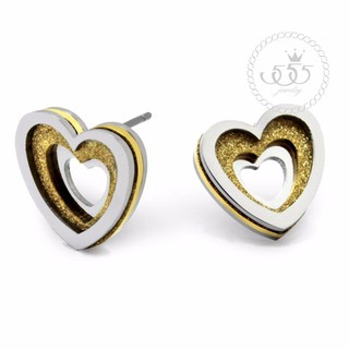 555jewelry ต่างหูสตั๊ดสแตนเลส ฉลุรูปหัวใจ สีทูโทน รุ่น MNC-ER314 - ต่างหูผู้หญิง ต่างหูสวยๆ ต่างหูแฟชั่น (ERB20)