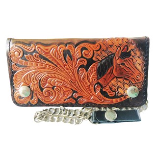 Lupadu กระเป๋าทรงยาวหนังแท้ ลายหัวม้ำ สวยงาม พร้อมโซ่ Long wallet Made From Cowhide Leather