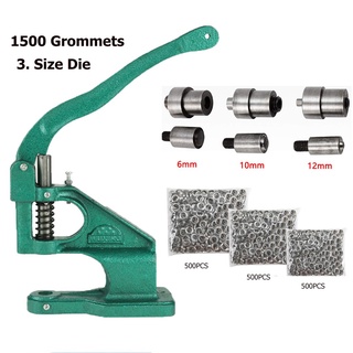 Grommets หนักตาไก่ Punch มือกดเครื่อง + 3 ตาย + 1500 Grommets - นานาชาติ