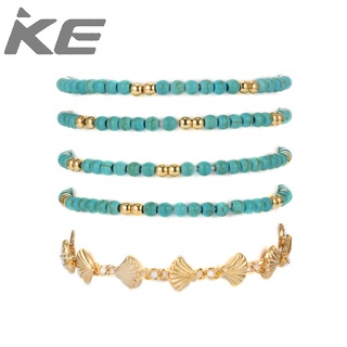 Creative Handmade Pattern Blue Beaded Shell Alloy Anklet 5-Piece Set for girls for women low