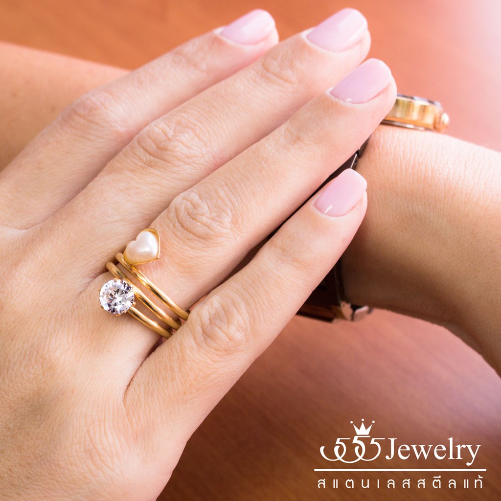 555jewelry-แหวนสแตนเลส-ดีไซน์แหวนเกลียว-ประดับเพชร-cz-และเปลือกมุก-รุ่น-mnc-r853-แหวนผู้หญิง-แหวนแฟชั่นผู้หญิง-r32