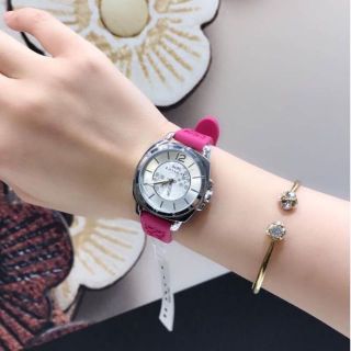 🎀 (สด-ผ่อน) A นาฬิกาข้อมือ Coach สายยางสีชมพู 14503145 Coach Boyfriend Womens Watch Stainless Steel