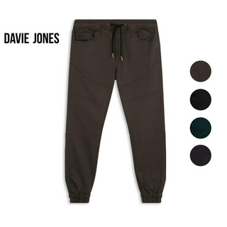 DAVIE JONES กางเกงจ็อกเกอร์ เอวยางยืด ขาจั๊ม คอตตอน สีเทา สีน้ำตาล สีดำ สีเขียว Drawstring Joggers PL0014BR GY BK DB