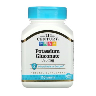 (ล็อตใหม่พร้อมส่ง) 21st Century, Potassium Gluconate, 595 mg, 110 เม็ด
