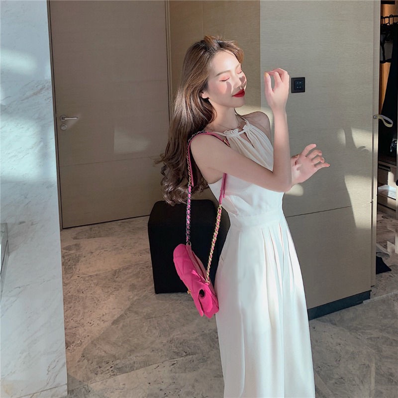 020523-hot-sale-ฤดูร้อน2022-jumpsuit-กลวงสีขาวชุดใหม่อารมณ์ที่ไม่มีสายหนังแขนกุดแขวนคอเสื้อหญิงเอวสูงกางเกงขากว้าง