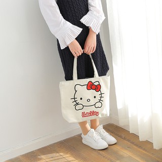 กระเป๋าเป้สะพายหลัง ผ้าแคนวาส ขนาดใหญ่ จุของได้เยอะ ลายการ์ตูน Hello Kitty สไตล์เกาหลี สําหรับคุณแม่