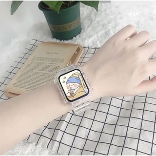 ภาพหน้าปกสินค้าสายนาฬิกาข้อมือ ซิลิโคนแบบนุ่มสาย สําหรับ appl.e watch สาย  watch 7 se 6  5 4 3 21 2in1 เคส iwatch สายนาฬิกา smart watch ที่เกี่ยวข้อง