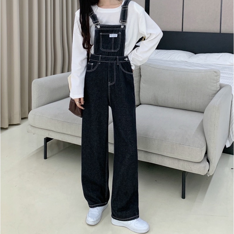 many-jeans-overalls-เอี๊ยมกางเกงยีนส์ขายาวเอวสูงสีดำ