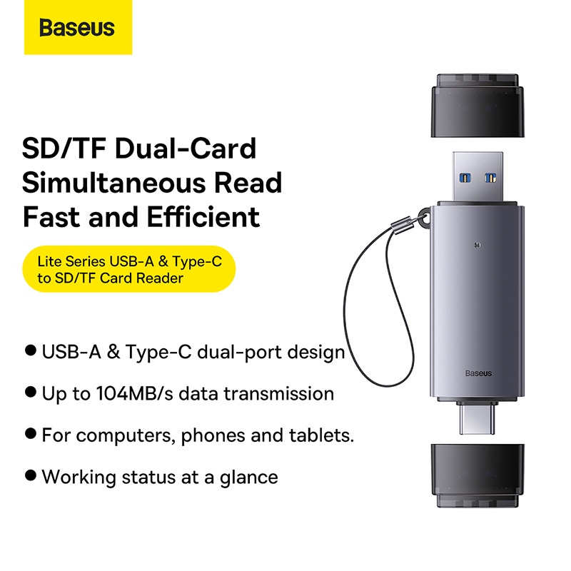 baseus-เครื่องอ่านการ์ด-usb-type-c-เป็น-sd-tf-พร้อมไฟแสดงสถานะ-usb3-0-ความจุเยอะ-2tb-สําหรับกล้อง-แท็บเล็ต-windows-linux-samsung-s21