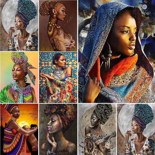 ชุดงานปักครอสติชเม็ดบีด ทรงเพชร พลอยเทียม รูปผู้หญิงแอฟริกัน 5d สําหรับตกแต่งบ้าน DIY