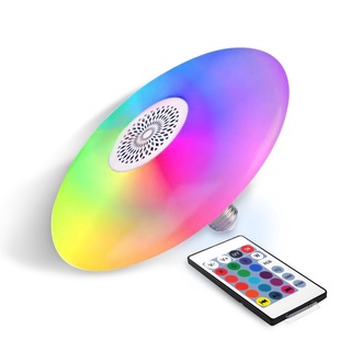 Adiodo E27 RGB หลอดไฟโคมไฟเพดาน ไฟ LED เรืองแสง ลำโพง Bluetooth อัจฉริยะ UFO RGB หลอดไฟกระพริบ เพลงที่มีสีสัน เล่น 24W Dimmable Wireless Decor Lamp App Control Remote Controller