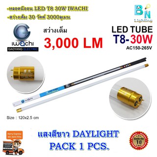 หลอดไฟนีออน LED หลอดไฟ LED หลอดประหยัดไฟ LED T8 30 วัตต์ หลอดไฟบ้าน หลอด LED ยาว หลอดไฟยาว IWACHI (แสงสีขาว) แพ็ค 1 หลอด