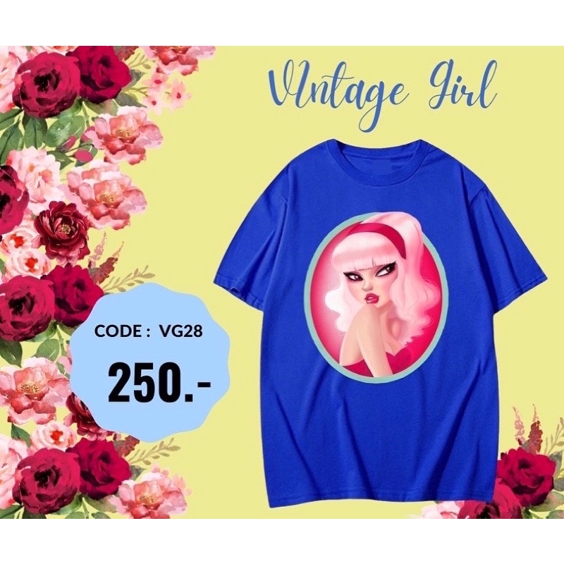 เสื้อยืดลายการ์ตูน-วินเทจ-เกิร์ลของ-ov