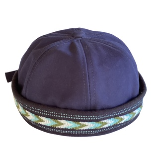 TACAYVA หมวกบริมเลสแต่งผ้าทอมือลวดลายน้ำไหล สีกรม  - Attitude brimless cotton caps  navy blue color-  EP3 EEF กสศ.