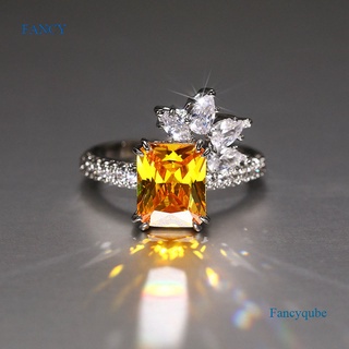 Fancy อารมณ์ สี่เหลี่ยม สีเหลือง ลูกบาศก์ เซอร์โคเนีย แหวน สําหรับผู้หญิง หรูหรา สี แต่งงาน แหวน