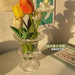 แจกันดอกไม้ ฝรั่งเศสย้อนยุค Flaps แก้วแจกันขนาดเล็กสก์ท็อปเครื่องประดับตกแต่งบ้านเท้าสูงดอกไม้ขวดสาวหัวใจปากกว้างขวด