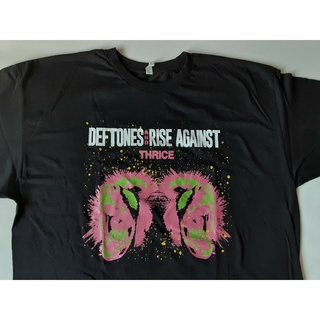 เสื้อยืดโอเวอร์ไซส์ขายดี เสื้อยืดลําลอง แขนสั้น พิมพ์ลาย Deftones Rise Against Thrice Concert No Tags 2 Limited AMkgib10