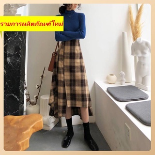 Boxer Skirt Grid Spring และ Autumn ม.id -length Retro หลวมเหนือเข่า A -line skirt