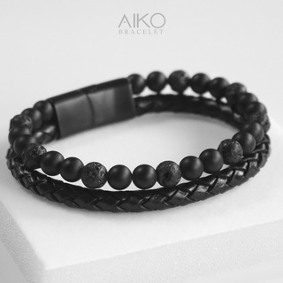 The Kardos กำไลหินแท้ หินมิกซ์หนัง (Black Onyx/ Lava)