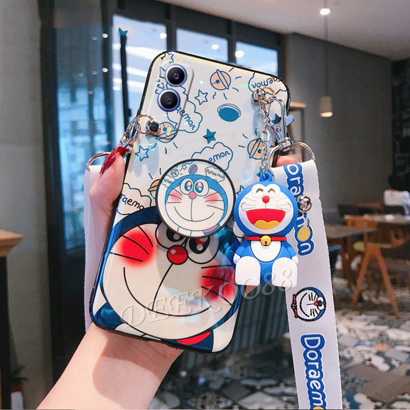 เคสโทรศัพท์-vivo-y72-phone-case-blu-ray-doraemon-cartoon-doll-bracket-with-fashion-letter-strap-back-cover-เคส-vivoy72-casing