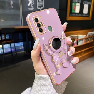 เคสโทรศัพท์มือถือแบบนิ่ม กันกระแทก ลายนักบินอวกาศ พร้อมขาตั้ง พับได้ สําหรับ Tecno Spark 7 Pro Spark7