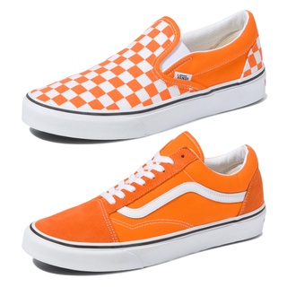 Vans รองเท้าผ้าใบ Checkerboard Classic Slip-On / Old Skool | Orange Tiger/True White (2รุ่น)