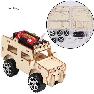 DIY Wooden Electric Jeep Car Assembled Scientific Experiment Kids Education Toy