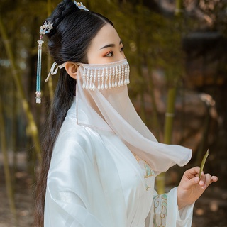 IN Stock❤️Hanfu Merchandise ผ้าคลุมหน้าปักมุก ผ้าคลุมกันแดด