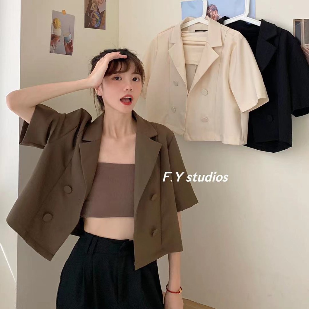 ภาพสินค้า𝙁.𝙔 𝙨𝙩𝙪𝙙𝙞𝙤𝙨  พร้อมส่ง NO.102 เสื้อสูท เสื้อ2ชิ้น เสื้อครอปสูท+เสื้อเกาะอก สีพื้น สไตล์เกาหลี มี3สี สำหรับผู้หญิง จากร้าน f.y_studios บน Shopee ภาพที่ 1