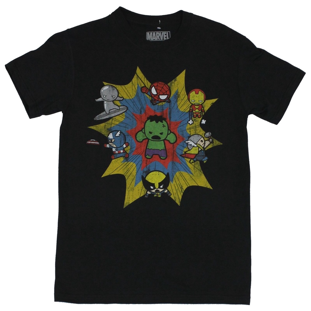 เสื้อยืดโอเวอร์ไซส์ขายดี-เสื้อยืดลําลอง-แขนสั้น-พิมพ์ลายการ์ตูน-marel-comics-cutie-spider2man-more-heroes-explosion-imag