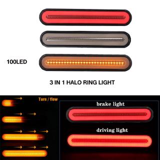 2 ชิ้น LED รถพ่วงรถบรรทุกไฟเบรก 3 in1 นีออนรัศมีแหวนหางเบรกกันน้ำหยุดเปิดไฟตามลำดับไหลสัญญาณแสงโคมไฟ