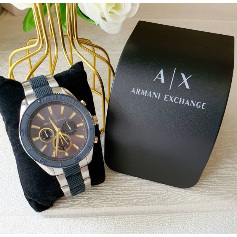 ผ่อน0-นาฬิกาชาย-armani-exchange-ax1815-silver-black-blue-dial-silicone-chronograph-หน้าปัดกลม-47-มม