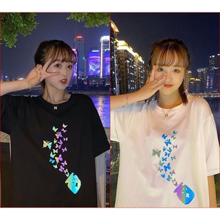 เสื้อยืด สะท้อนแสง Oversize ผ้าCotton 100% แฟชั่นสไตล์เกาหลี T-Shirt